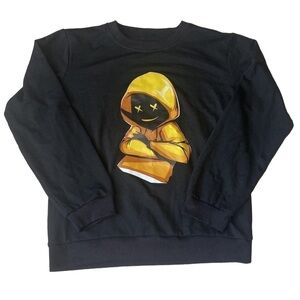 🟢 3/$15 Boys Black Graphic Printed Long Sleeve Pullover Sweatshirt Small (8/10)